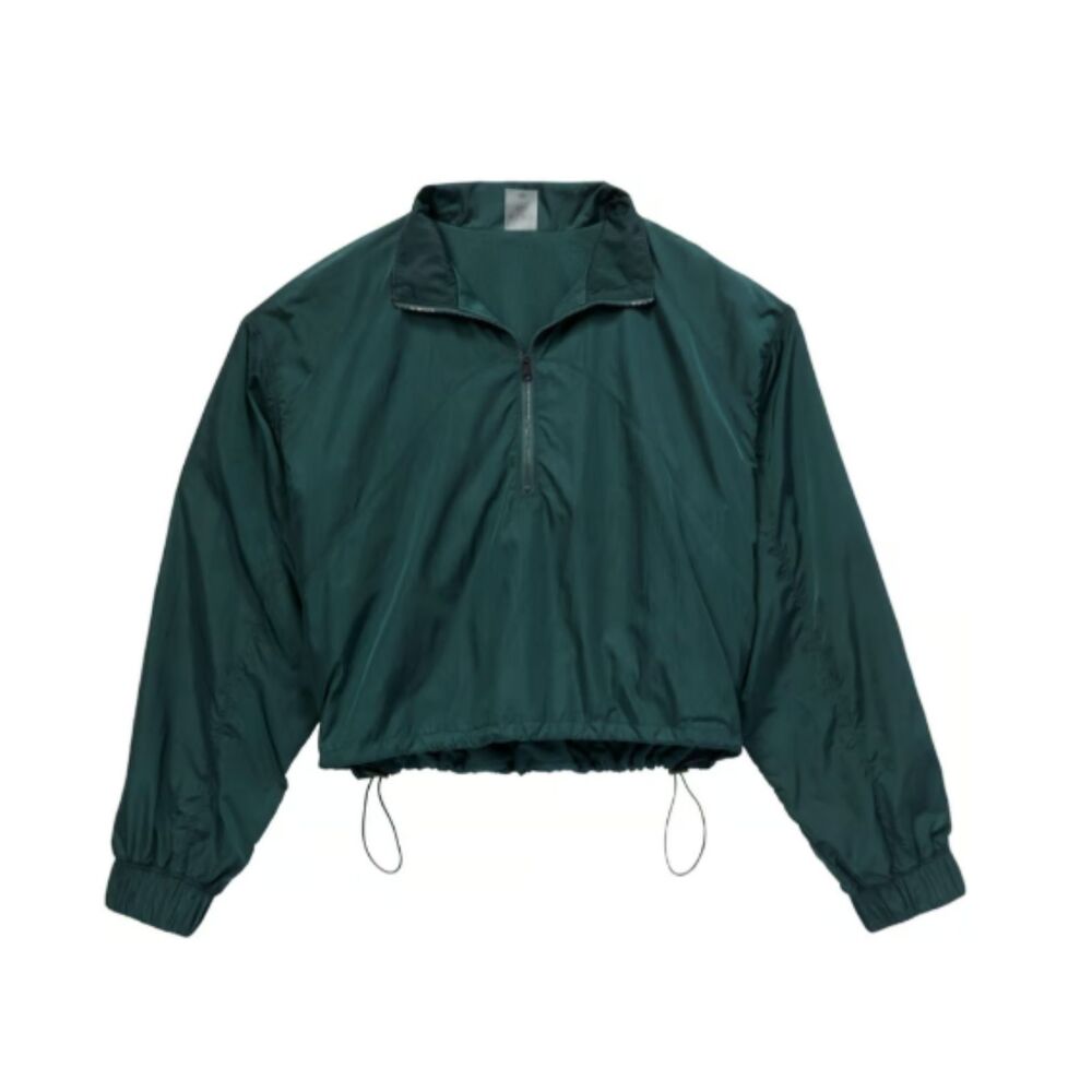CALIA Forest Green Nylon Cropped Mesh Lined Half Zip Windbreaker L